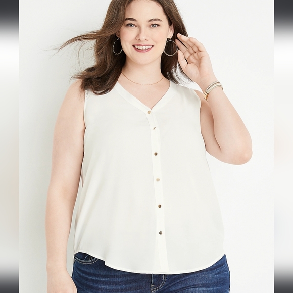 Maurices Tops - Maurice's White Plus Size Madison Solid Button Down Tank Top